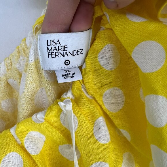 Lisa Marie Fernandez Target One Shoulder Dress Size 3X Linen Blend Polka Dot - Picture 7 of 8